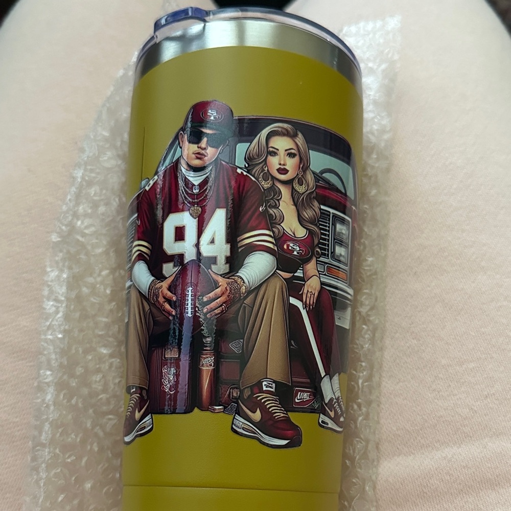 Custom Stylish Yellow Tumbler with Graphic Design 49ers